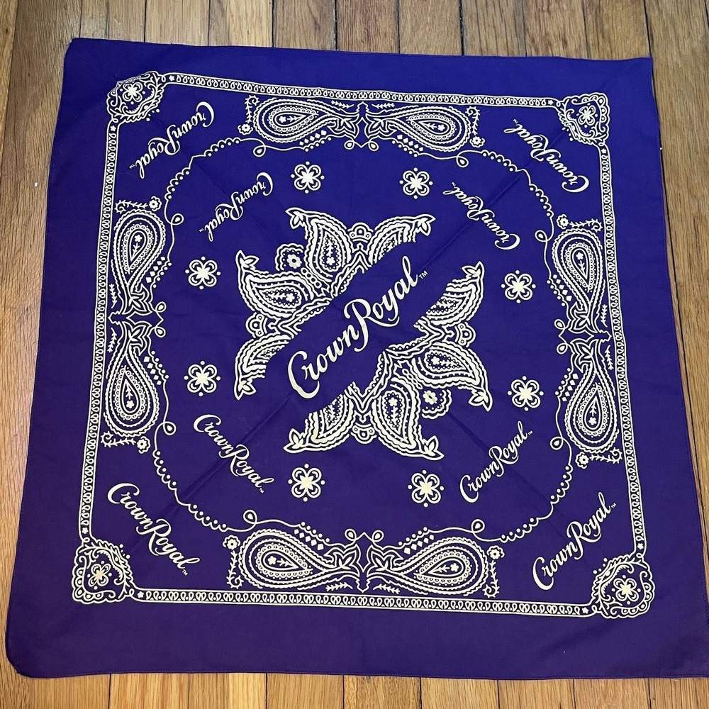 Vtg CROWN ROYAL DEEP PURPLE Cotton Biker USA BANDANA Kerchief Hanky 20"